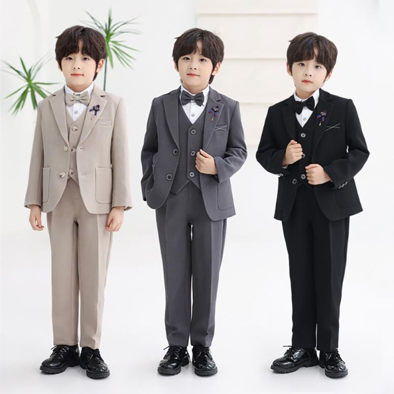 男の子 キッズ フォーマルスーツ セットアップ 秋冬 ブリティッシュ 発表会 演奏会 結婚式 七五三 入学式 卒業式 イベント 記念日 ジャケット パンツ ポリエステル混紡 カーキ グレー ブラック 上品