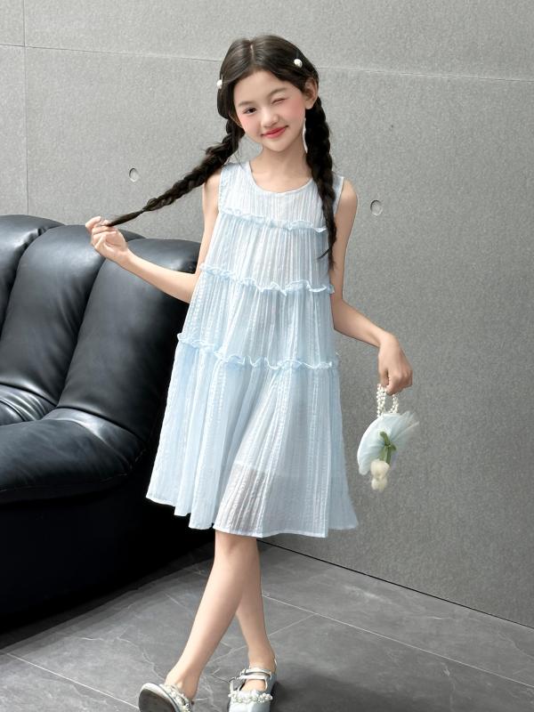 ワンピース 女の子 ジュニア ガールズ ノースリーブ プリンセスドレス Aライン 綿混 ポリエステル かわいい キュート 清涼感 夏 普段着 お出かけ