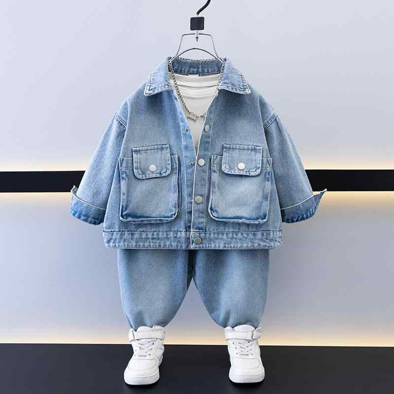 キッズ 男の子 デニム セットアップ 男児 子供服 春秋 上下セット ジーンズ 綿素材 おしゃれ かっこいい カジュアルスタイル 普段使い お出かけ 2点セット