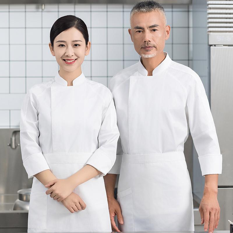 コックコート メンズ ラグランスリーブ 隠しボタン 長袖 綿混紡 吸湿速乾 シェフ服 厨房服 ユニフォーム ホテル レストラン 飲食店 ベーカリー 作業着 ホワイト ブラック グレー 4,184円