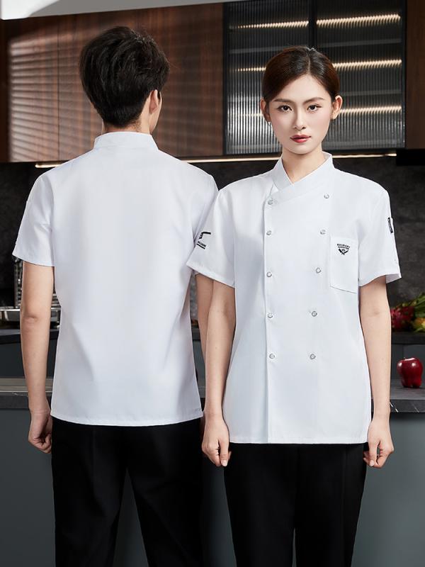コックコート 男女兼用 長袖 春秋 調理服 ユニフォーム ストレッチ 伸縮性 吸湿速乾 綿 ポリエステル 厨房 レストラン 飲食店 学校食堂 ベーカリー 立ち襟