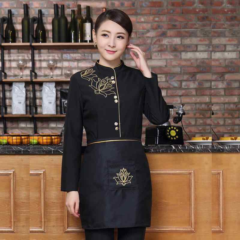 サービス服 レディース ホテル レストラン 飲食店 中華料理 火鍋店 接客 制服 ユニフォーム 作業服 長袖 秋冬用 厚手 裏地付き 暖かい 保温