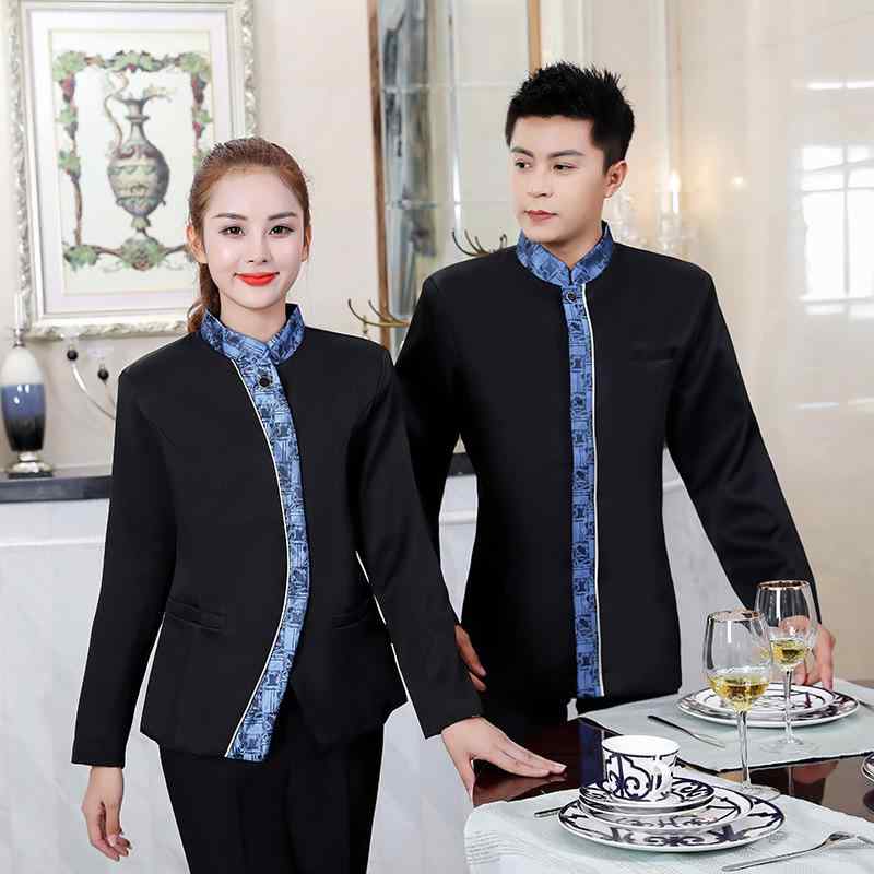 飲食店ユニフォーム ホテル レストラン 接客業 制服 長袖 サービススタッフ ワークウェア 作業着 防寒 秋冬 ポリエステル 綿混 厚手 上着
