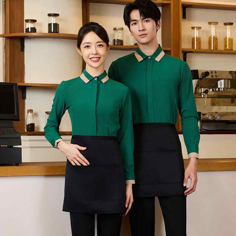 ユニフォーム シャツ 男女兼用 長袖 春秋 飲食店 ホテル レストラン カフェ 中華料理店 ビリヤード店 スタッフ 制服 ワークウェア 作業着 吸湿速乾 ポリエステル スパンデックス スクエアカラー 角襟