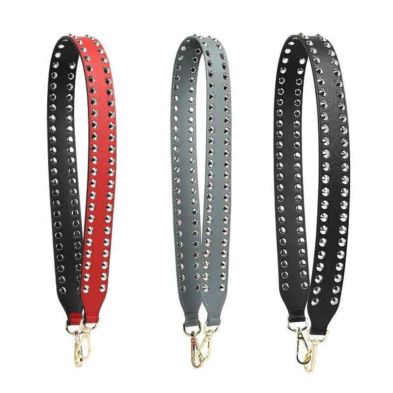 ショルダーストラップ レディース パンク ロック スパイクスタッズ リベット 幅広 ワイド 単色 無地 ダブル ロング 斜め掛け ワンショルダー バッグアクセサリー 付け替え 肩掛け カスタム カジュアル