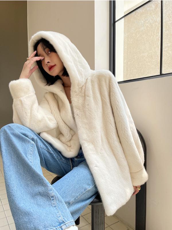コート レディース ミンク ファー シアリング フード付き ゆったり ビッグシルエット 厚手 暖か 防寒 保温 もこもこ ふわふわ カジュアル アウター 秋冬