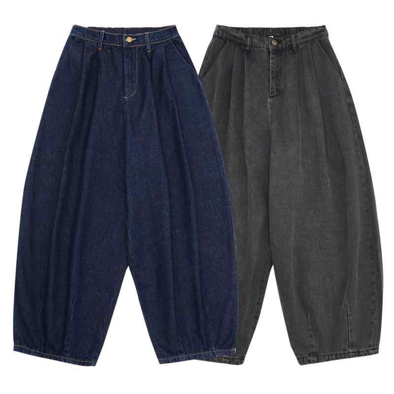 デニムパンツ 男女兼用 ユニセックス レトロ ヴィンテージ風 ユーズドウォッシュ加工 ビッグシルエット ワイド ストレート バルーン ゆるだぼ ルーズ ゆったり 落ち感 ドレープ リラックス カジュアル 普段使い タウンユース ロングパンツ ボトムス