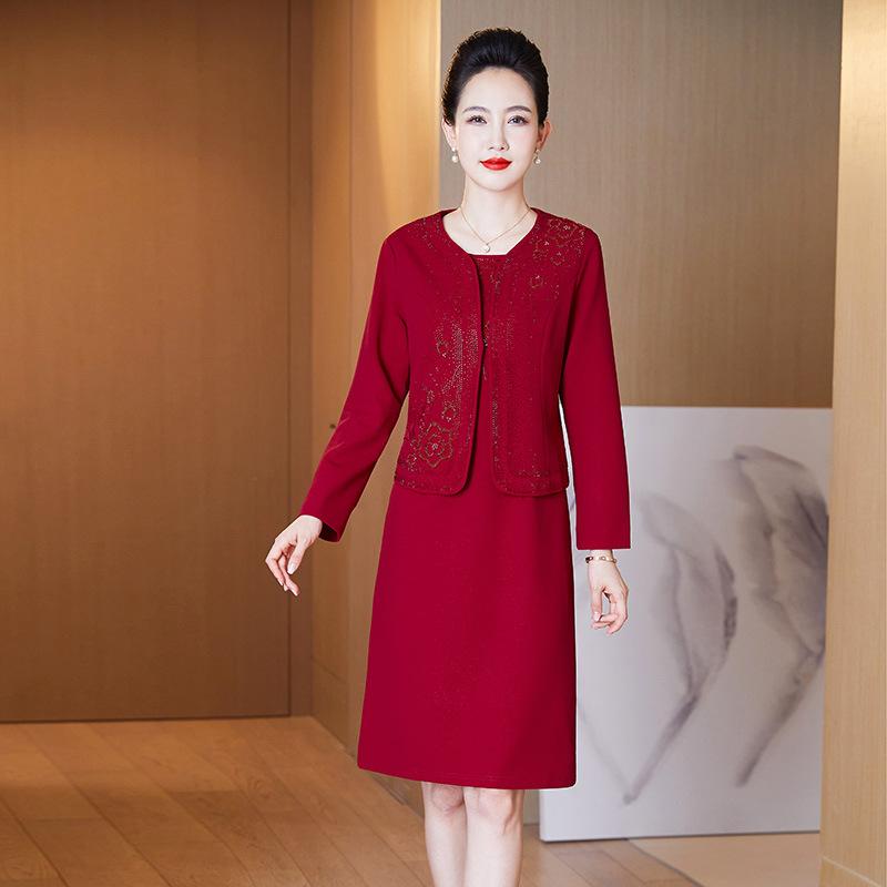 セットアップ レディース ミセス 秋冬 結婚式 披露宴 お呼ばれ 母親服 ツーピース アンサンブル 上品 エレガント スリムフィット 着痩せ 体型カバー ミドル丈 無地 通勤 オフィス ビジネス フォーマル セレモニー｜おうち健康生活