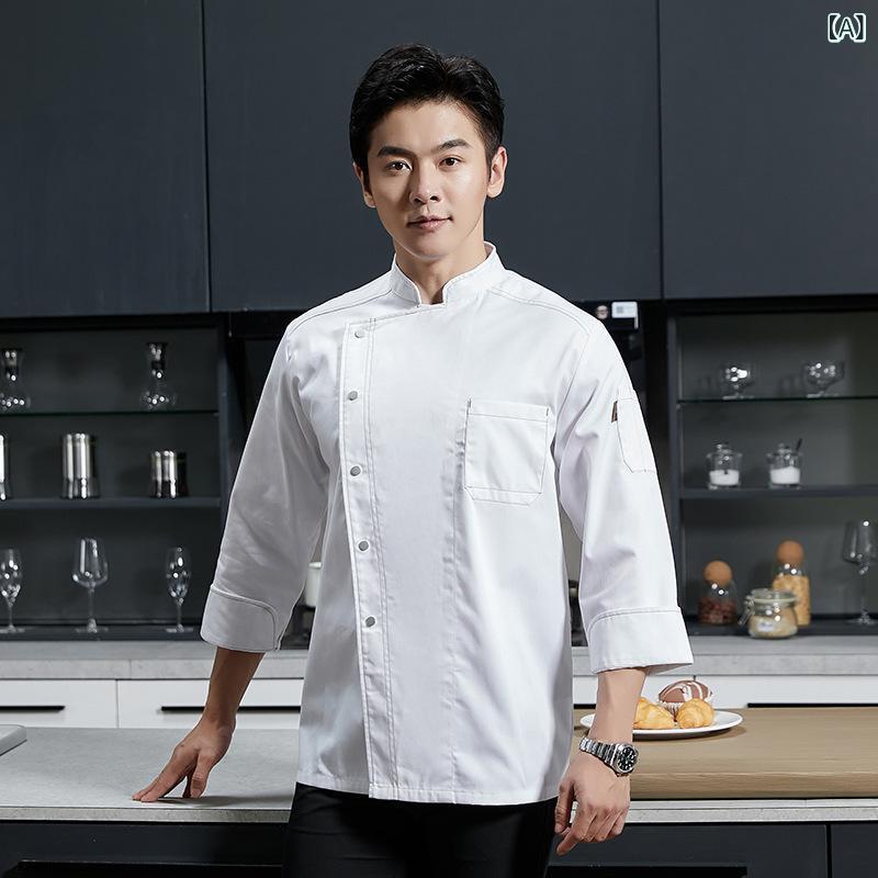 コックコート メンズ 長袖 秋冬 調理服 厨房 作業着 ユニフォーム 飲食店 レストラン ホテル 防汚 ポリエステル綿混 白 黒 グレー