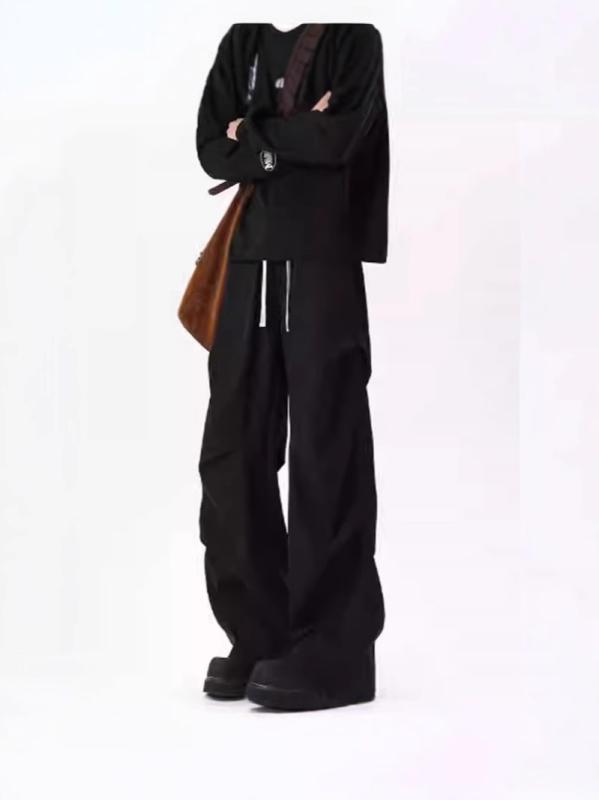 パンツ メンズ 男性用 黒 プリーツ カーゴパンツ パラシュートパンツ 春夏 ゆったり カジュアル 普段使い ワイドレッグ ストレート アメリカンカジュアル トレンド 長ズボン