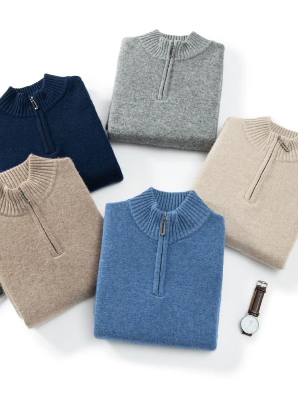 ニット メンズ 男性用 秋冬 ウール ハーフジップ スタンドカラー 厚手 保温 暖か ビジネスカジュアル オフィスカジュアル 普段使い きれいめ トップス
