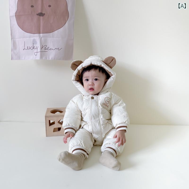 ベビー ロンパース 男の子 新生児 赤ちゃん 秋冬 厚手 綿 コットン カバーオール 韓国 おしゃれ お出かけ 普段使い 暖かい 保温 やわらか 肌触り