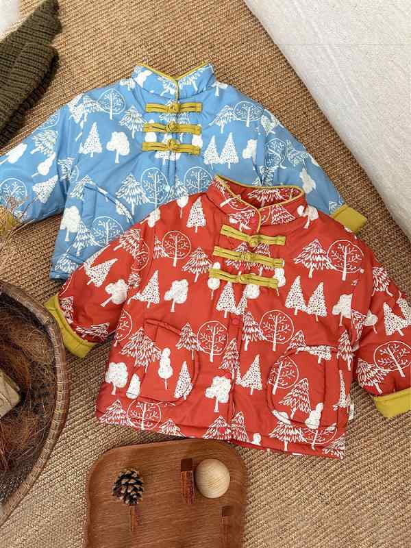 ベビー 男の子 女の子 中綿入り コート ジャケット 厚手 防寒 アウター 保温 あたたかい 新年 お正月 挨拶着 唐装 冬服 赤 レッド