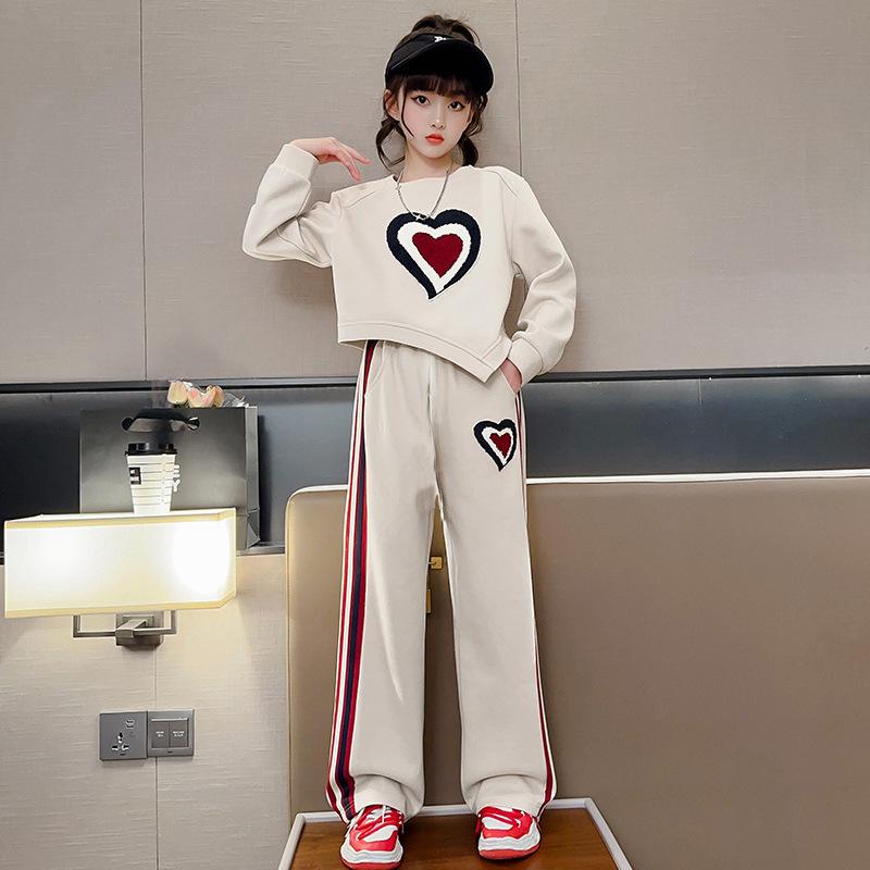 セットアップ 子供 女の子 小学生 春夏 インフルエンサー ハート柄 クルーネック スウェット パーカー パンツ カジュアルウェア スポーツウェア 上下セット ルームウェア 部屋着