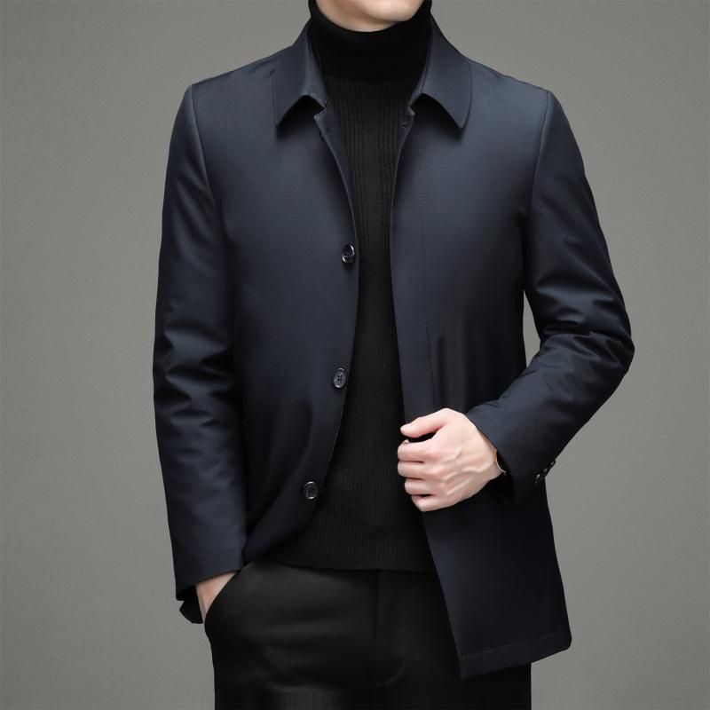 メンズ ダウンジャケット 着脱式 内胆 付き 冬用 ビジネス カジュアル ラペル 厚手 アウター 黒 カーキ 紺 ポリエステル 白鴨ダウン 防寒 軽量 ミドルエイジ 普段使い 通勤 吸湿速乾|おうち健康生活
