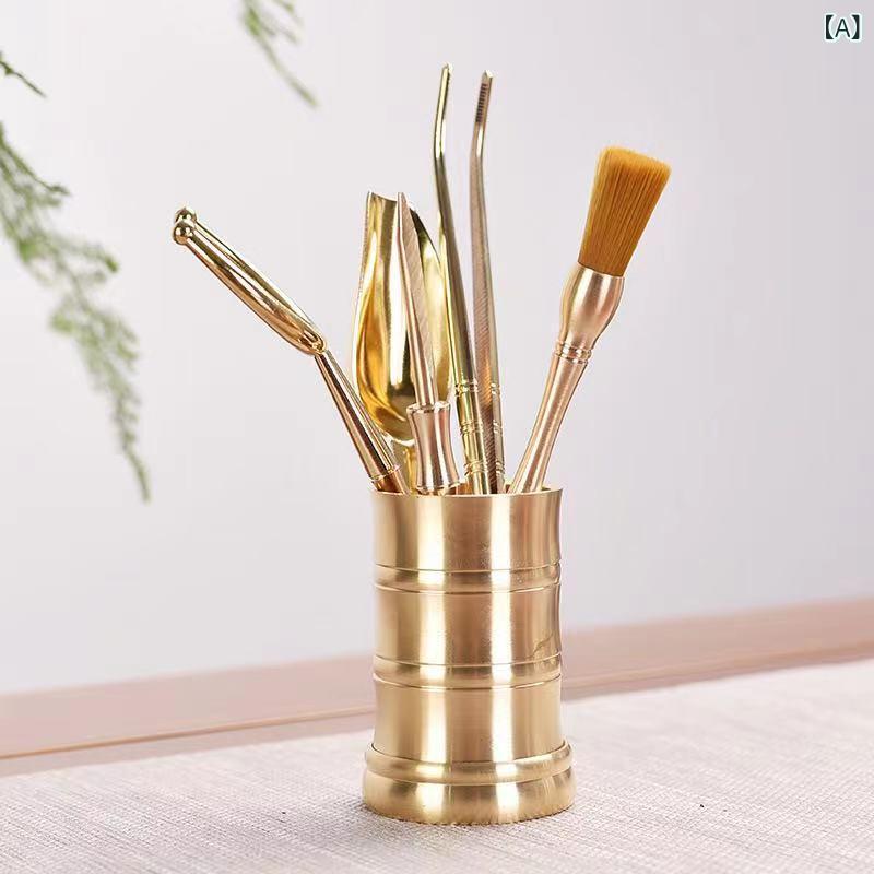 茶道花瓶 竹節 真鍮 純銅 六君子 功夫茶具 アクセサリー 上品 茶台 現代 シンプル 銅素材 耐久性 茶道用 功夫茶 セット