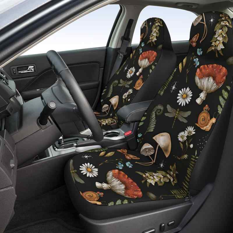 シートカバー 自動車用 汎用 シングルシート 1人掛け キノコ カタツムリ柄 かわいい 車内 インテリア ドレスアップ 保護 汚れ防止 傷防止 ドライブ カー用品