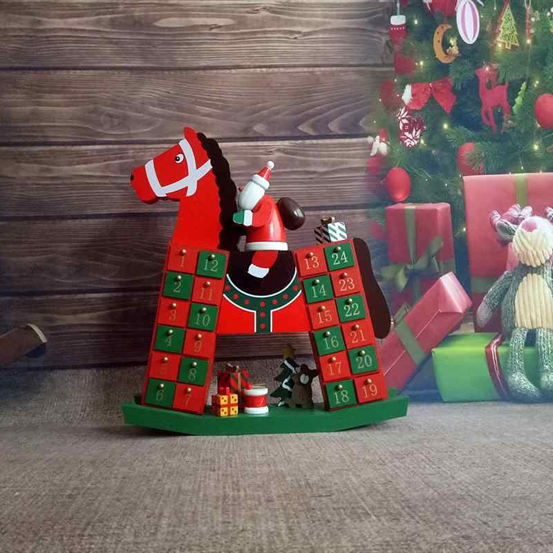 クリスマス フィギュア 卓上 カレンダー 置物 サンタクロース 馬乗り 木製 ユニーク クリエイティブ カラフル デコレーション インテリア