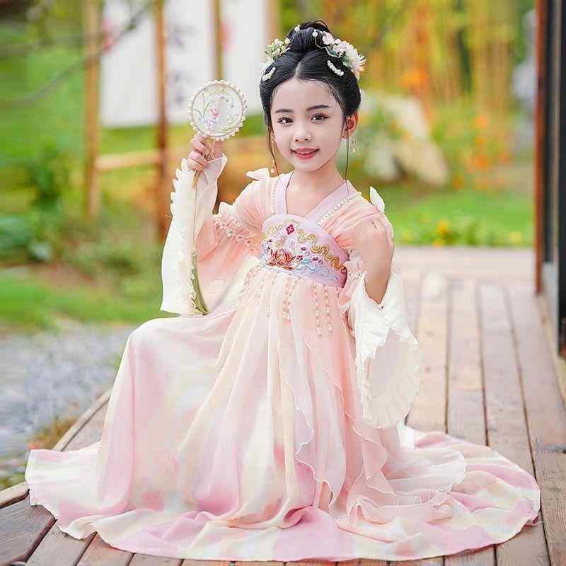 ワンピース 女の子 漢服 唐装 古風 お祝い 花柄 長袖 綿混紡 アセテート繊維 柔軟 光沢 かわいい ピンク系 紫系 赤系 綿ライニング 標準厚み