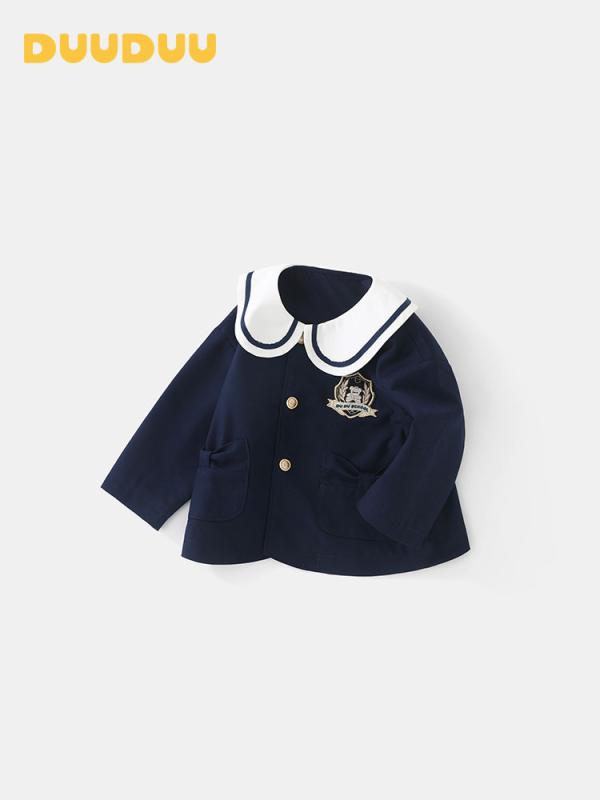 ジャケット 女の子 長袖 学院風 かわいい ベビー 春秋 ショート丈 ネイビー ポリエステル コットン 柔らかい 開きやすい トレンド