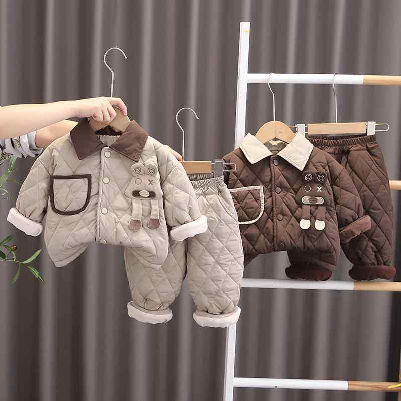 キッズ 冬服 セット 男の子 女の子 ベビー 厚手 ポリエステル 長袖 長ズボン 二枚組 アルファベット柄 カートゥーン 柔軟素材 ベージュ ブラウン 冬 4,578円