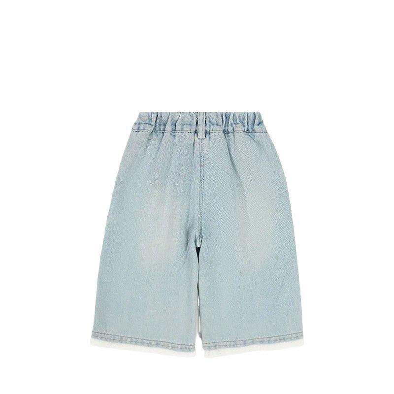 女の子 ベビー デニムパンツ ゆったり ワイドレッグ フリル 肌触り良い 快適 コットン 綿素材 ブルー 春 カジュアル 股開き 親肌 柔らかい 普段使い
