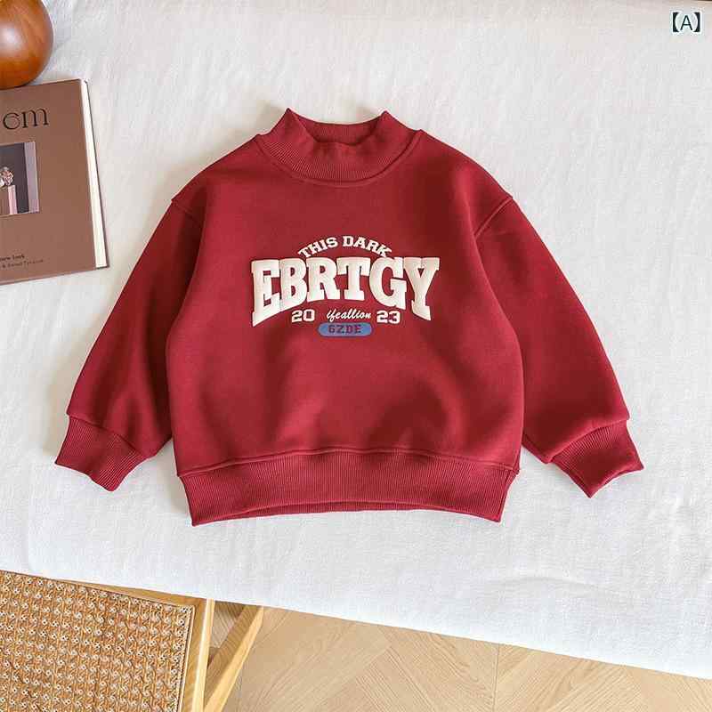 スウェットシャツ 男の子 女の子 韓国 アルファベット プリント 長袖 プルオーバー ハーフハイネック 厚手 綿混 柔らかい スポーツ 秋冬 グレー 赤