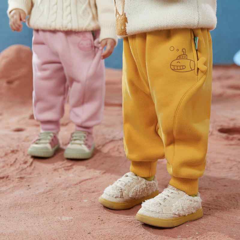 子供ズボン 女の子 冬 厚手 保暖 単色 休? 綿混 長ズボン 中腰 ゴムウエスト かわいい カートゥーン柄 グレー ブラウン ピンク