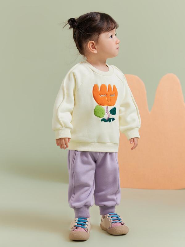 キッズ パンツ 男の子 女の子 韓国 カジュアル ロング 暖か フリース 束口 ミッドライズ 無地 カートゥーン柄 ポリエステル 綿 ストレッチ 普段使い スポーツ 冬 ブラック グレー ブラウン