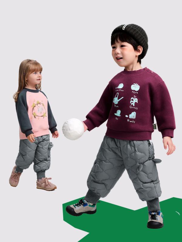 キッズ ダウン パンツ 男の子 女の子 冬 暖か 厚手 保温 高腰 足首絞り 無地 カートゥーン柄 カジュアル スポーツ かわいい ナイロン 紫 グレー