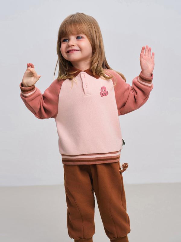 キッズ 男の子 女の子 秋 長袖 スウェット トップス 長パン セット 配色 切り替え カジュアル コットン 素材 可愛い 無地 カートゥーン ピンク 赤 ブルー