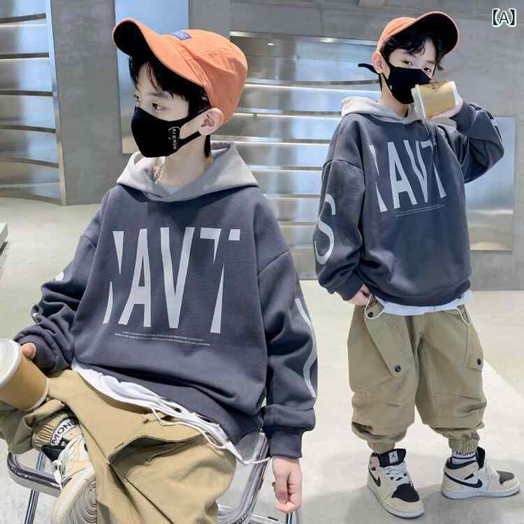 男の子 パーカー 韓国 長袖 プルオーバー スウェットシャツ 綿混 薄手 柔らかい アルファベット柄 グレー ベージュ 春秋 ストリート カジュアル 普段使い トップス アウター