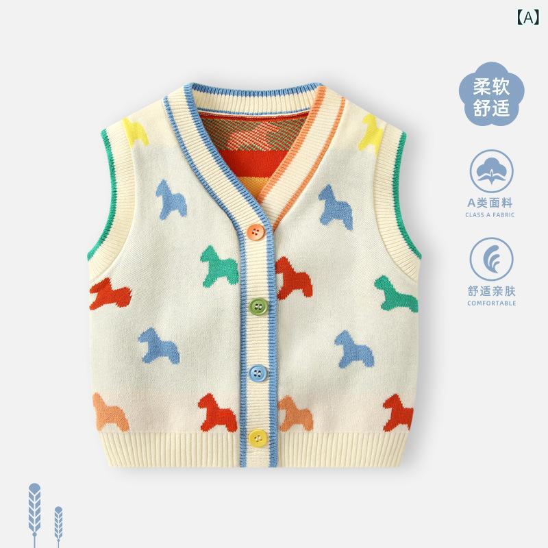 ベビー ニット ベスト 男の子 女の子 秋冬 綿 柔らかい セーター 背心 外着 ベージュ 青 グレー 子供服 普段使い カジュアル