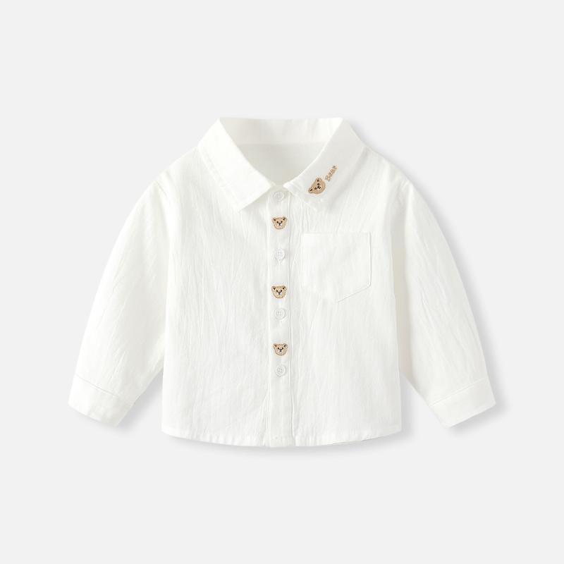 シャツ 男の子 ベビー キッズ 長袖 白 綿 春秋 柔らかい ラウンドネック 普段使い 合わせやすい コットン トップス 乳幼児服 素材