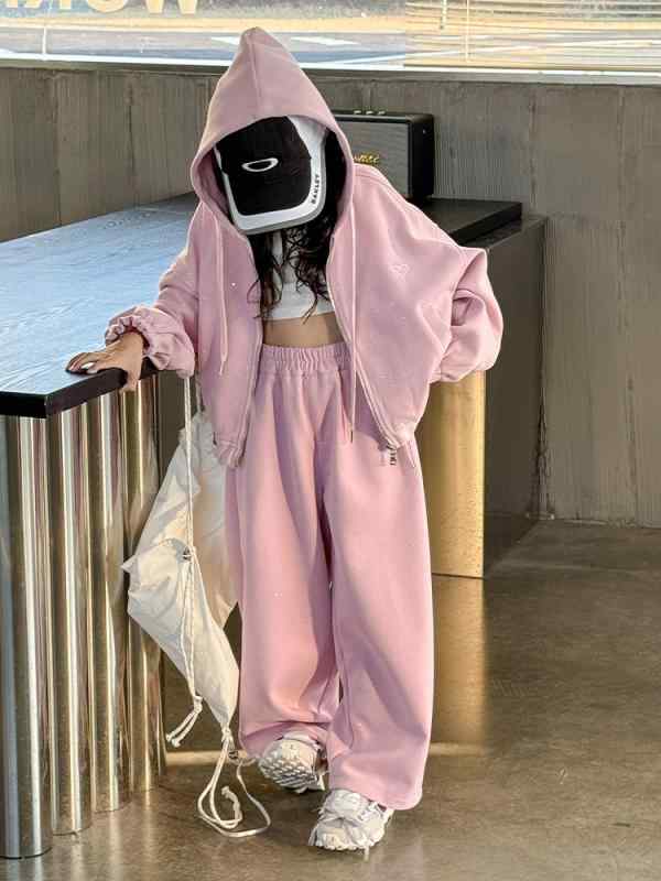 子供服 女の子 2点セット 長袖フーディー ショーツ 春秋 綿素材 柔らかい スポーツカジュアル ミルクティー ピンクパープル トレンドスタイル ジュニア向け 伸縮性 軽量 通学 普段使い