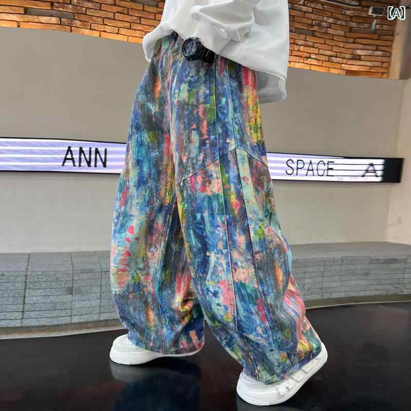 キッズ パンツ 男の子 女の子 春秋 カジュアル 綿素材 ゆったり ストレート グラフィティ柄 中腰 ゴムバンド 柔らかい 子供服 普段使い トレンド