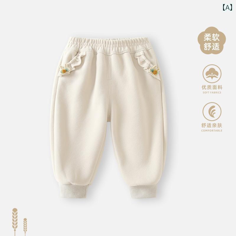 ベビー 女の子 秋 カジュアル スウェットパンツ 綿 ロング グレー ベージュ 普段使い 柔らかい 伸縮性