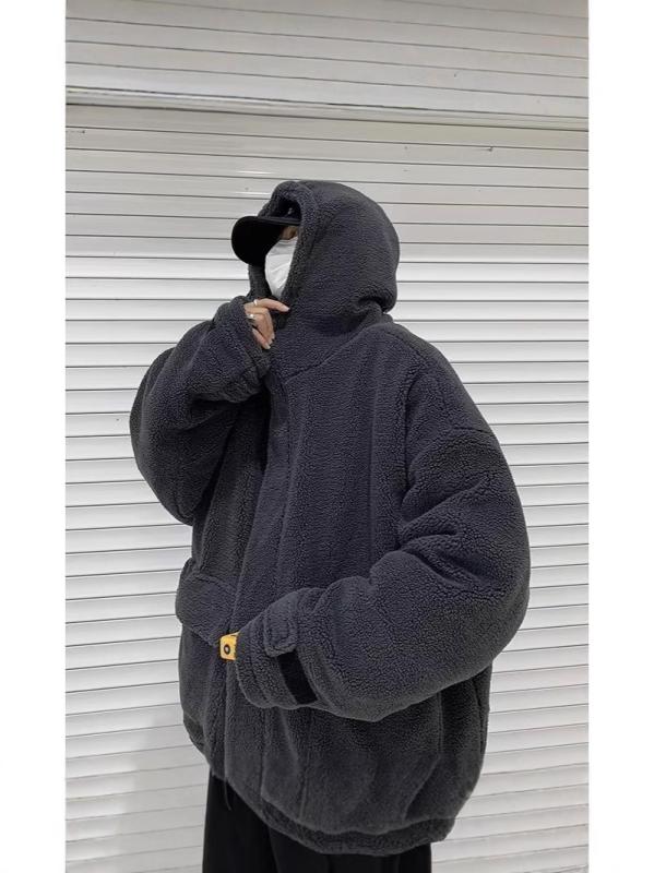 コットンジャケット メンズ フード付き 冬 厚手 ルーズ ダークグレー カジュアル アウター レトロ クール 無地 ジップアップ ポケット付き ポリエステル 暖か 普段使い ストリート