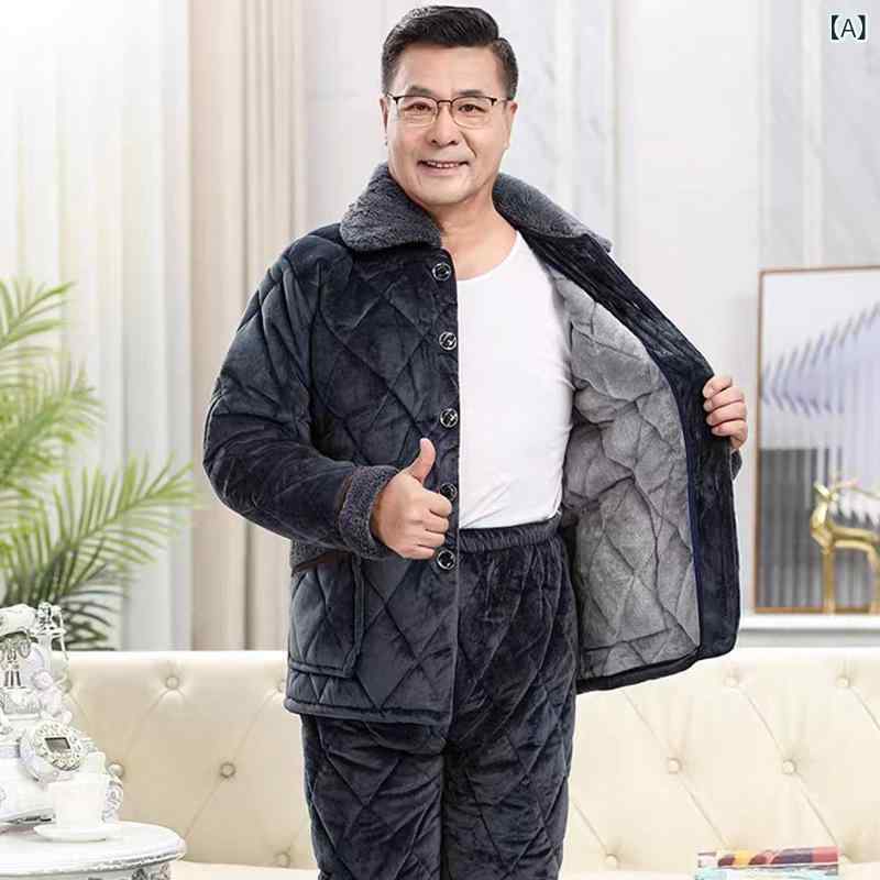 秋冬 中高年 パジャマ 厚手 フランネル 長袖 長ズボン スタンドカラー セット 綿 保暖 快適 肌触り グレー チェック 寝間着 ホームウェア 居家用 リラックス