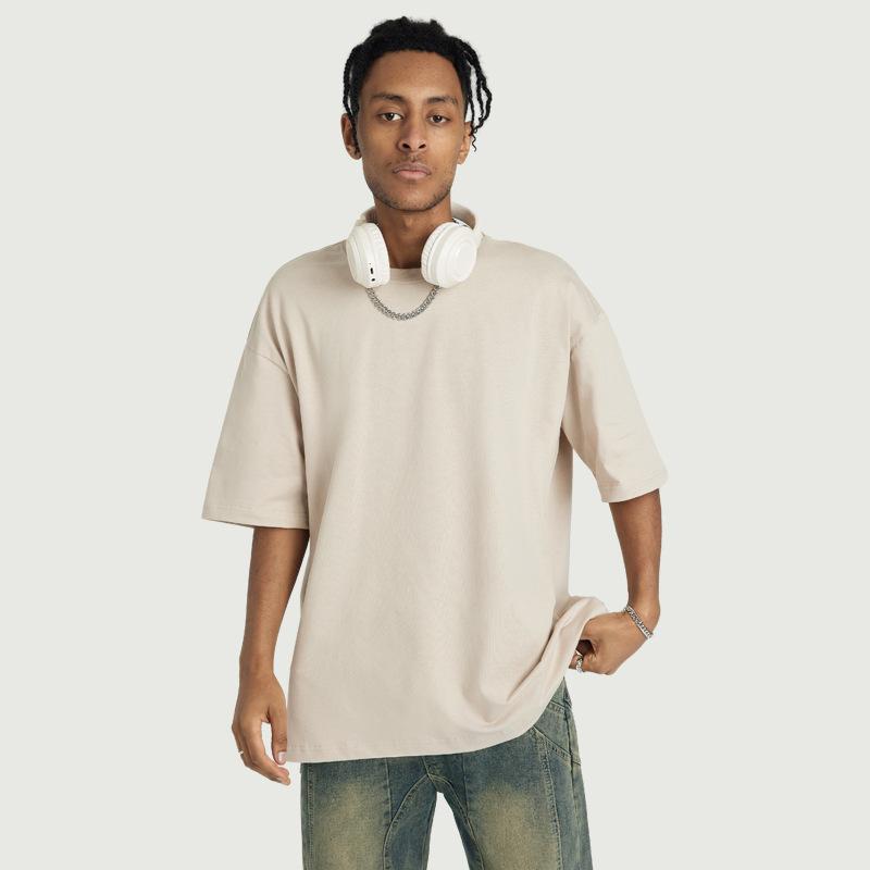 Tシャツ メンズ 半袖 無地 ゆったり 綿 トップス アメリカン レトロ カジュアル 夏 通気性 ドロップショルダー 白 緑 黒