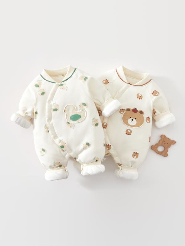 ロンパース 男の子 ベビー 新生児 乳児 秋冬 厚手 保温 厚手 綿 長袖 前開き ボタン留め ハイハイ服 クローリング 韓国 暖か 柔らかい かわいい 動きやすい 室内 部屋着 日常