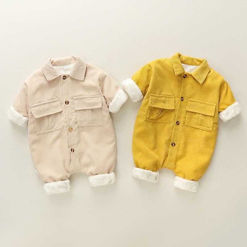 ベビー オールインワン 男の子 女の子 秋冬 クローラー セット 厚手 綿 長袖 保暖 コーデュロイ アイボリー ブルー グリーン 暖か 厚手 韓国