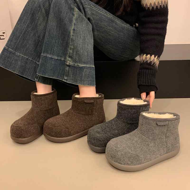 スノーブーツ レディース レトロ 冬 防滑 厚底 保暖 韓国 普段使い スエード素材 ラバーソール 丸頭 ローカット プラットフォームヒール ブラック グレー ブラウン 暖か かわいい 耐久性