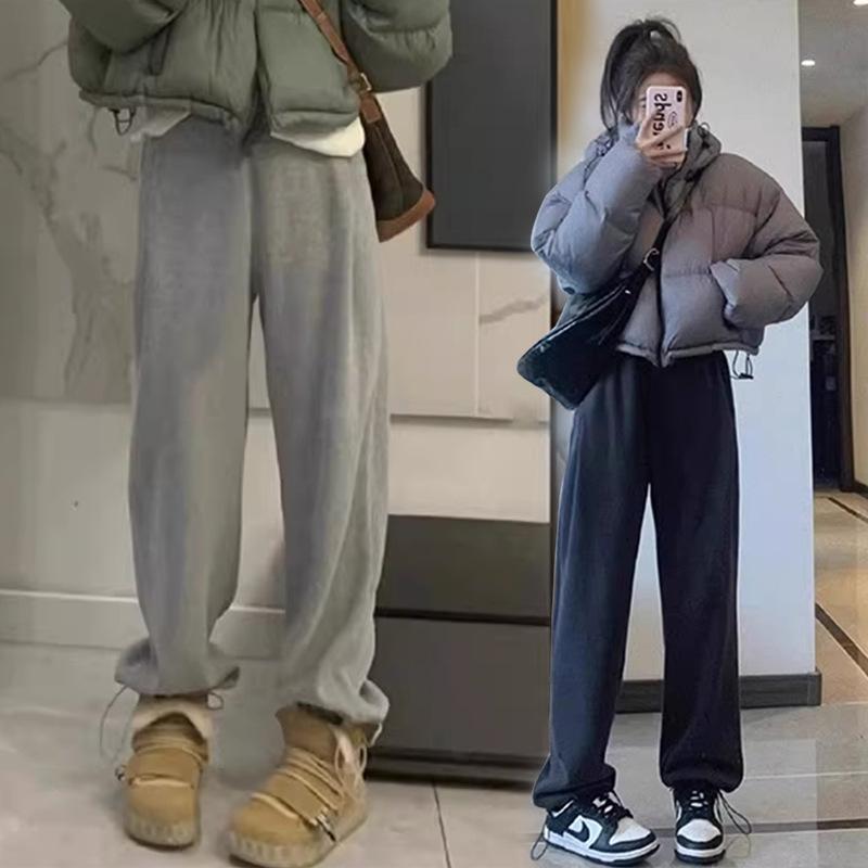 マタニティパンツ 秋冬 厚手 ゆったりワイドレッグ お腹サポート コットンポリエステル 中伸縮 ロングパンツ 裾絞り カジュアル 黒 グレー