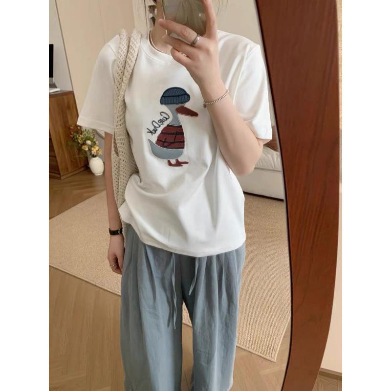 Tシャツ レディース 夏 半袖 授乳 外出 ルーズ 綿 白 グレー ネイビー 産後 ママ トップス ストリート トレンド