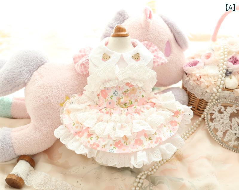 ペット ドレス プリンセス スイート ロリータ スタイル 小型犬 レース 綿 コットン 春夏 ピンク イエロー クリーム 男の子 女の子 かわいい おしゃれ 散歩 リード