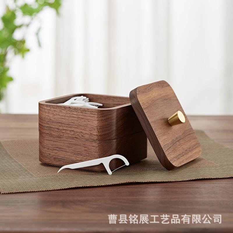 収納ボックス ウォールナット材 木製 デンタルフロス 綿棒 ケース 多機能 防塵 蓋 積み重ね式 デスクトップ リビング ベッドルーム 書斎 ダイニング モダン シンプル ストライプ柄