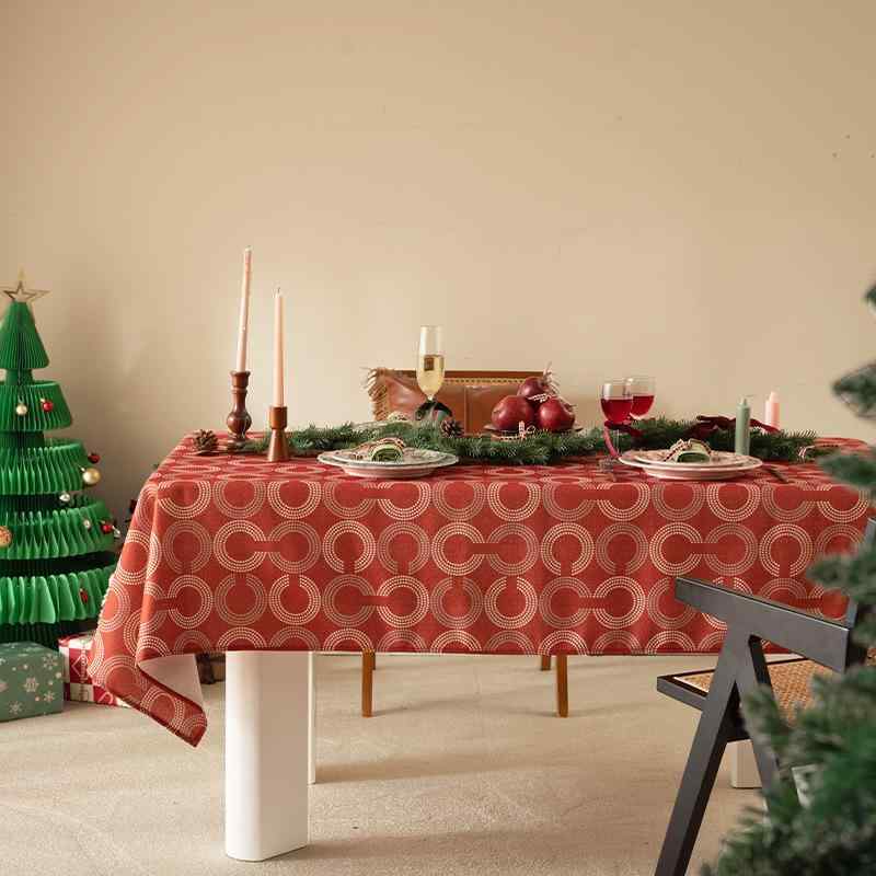 テーブルクロス ランチョンマット クリスマス お正月 ベルベット素材 長方形 幾何学模様 麻風プリント 巻き縁 モダンシンプル 食卓 ローテーブル インテリア装飾 華やか