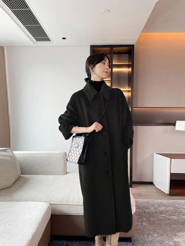 コート レディース ロング ストレート 厚手 アルパカウール ウール アウター ダブルブレスト スクエアネック ロングスリーブ ポケット 通勤 エレガント 秋冬 暖か 裏地 黒 ブラウン｜おうち健康生活