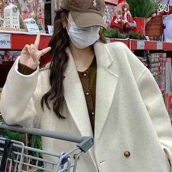 ウールコート レディース 秋冬 厚手 ミドルロング丈 ダブルフェイス ウール素材 ゆったりシルエット 細見え 高級感 ダブルブレスト ラペルカラー 長袖 切り替え ポケット 通勤 ベージュ ピンク ブラック|おうち健康生活